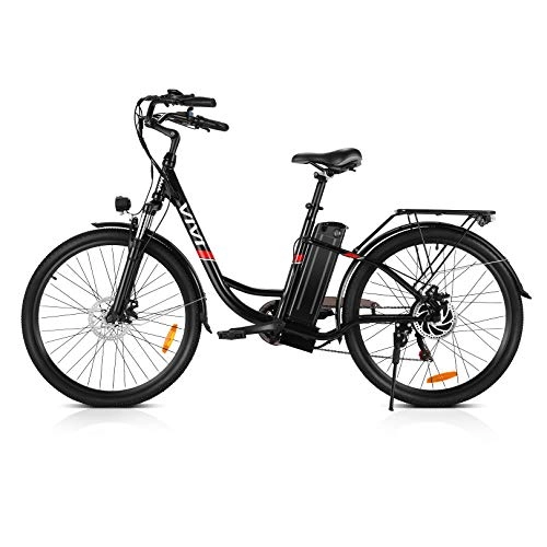 Elektrofahrräder : VIVI Ebike 26 Zoll Elektrofahrrad Damen, 250W Pedelec Citybike-mit 36V 8Ah Lithium-Ionen-Akku 7 Gang Fahrrad für Erwachsene (Rot / Schwarz)