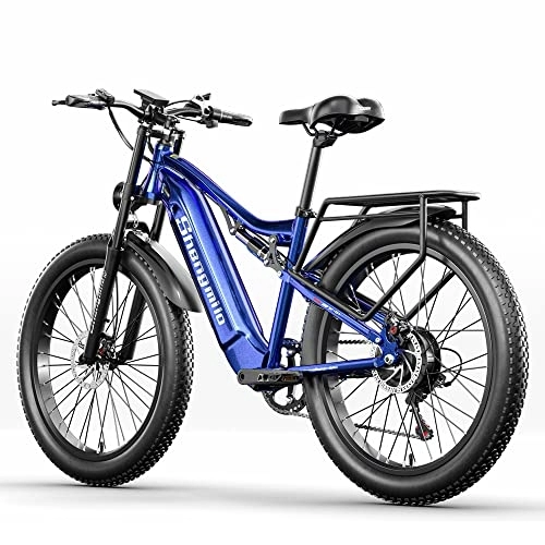 Elektrofahrräder : VOZCVOX E Bike Herren 26“ Ebike Mountainbike E-Fahrräder für Männer mit 48V15AH Akku, Dual Suspension, Hydraulische Bremsen Fat Bike