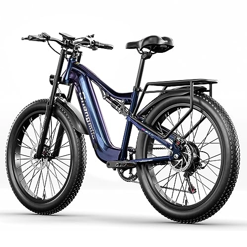 Elektrofahrräder : VOZCVOX E Bike Herren 26“ Ebike Mountainbike E-Fahrräder für Männer mit 48V15AH Akku, Dual Suspension, Mechanische Scheibenbremse Fat Bike