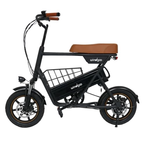 Elektrofahrräder : windgoo Elektrofahrrad, 14 Zoll Faltbares E Bike, Reichweite bis zu 25-30km, City E-Bike Geeignet für Jugendliche und Studenten (Braun mit Korb)