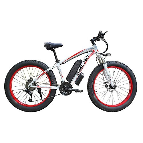 Elektrofahrräder : WMING Lithium-Batterie-Berg Elektro-Fahrrad 26 Zoll 48V 15AH 350W 21 Speed ​​Gear DREI Arbeitsmodi, White red