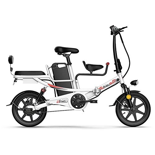 Elektrofahrräder : WOkismx 14 Zoll-elektrisches Fahrrad Lithium-Batterie-elektrisches Fahrrad 48V 400W Folding Elektro-Fahrrad High Carbon Stahl Elektro-Fahrrad, Weiß, 8ah