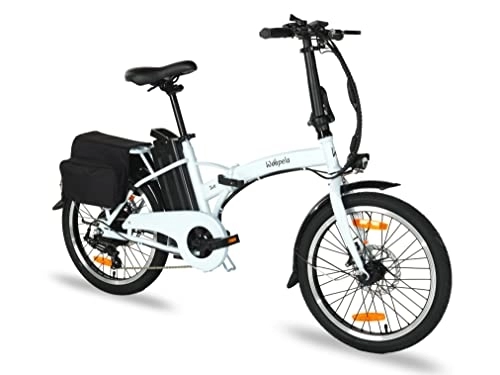 Elektrofahrräder : Woopela IKE 20 Zoll klappbares E-Bike Folding Shimano 6 Gang-Schaltung EU-konform Klapprad 250 W Motor Batterie abnehmbar Elektrik Bike 25 km / h mit Gepäckträgertasche(weiß)