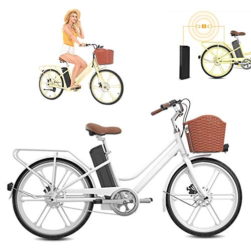 Elektrofahrräder : WSCQ Damen City-E-Bike, Pedelec Citybike leicht 24 Zoll Vollreifen 250W und 16Ah, 36V Lithium-Ionen-Akku mit Fahrradkorb, Weiß