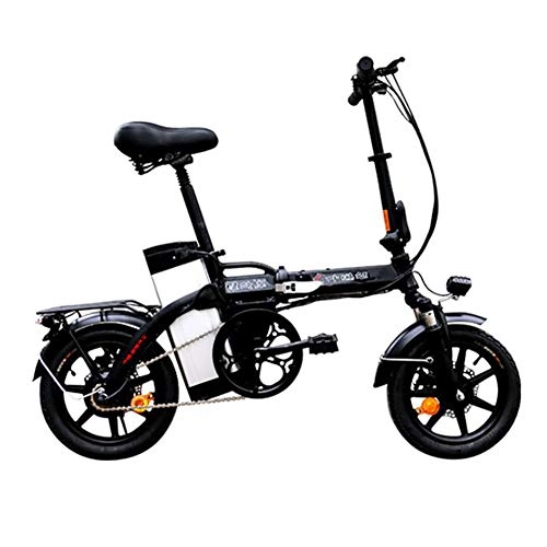 Elektrofahrräder : WXX 14 Zoll-Aluminiumlegierung Folding Elektro-Fahrrad Doppelscheibenbremse Stoßdämpfung Kleine Reise Elektroauto geeignet für Camping, Schwarz