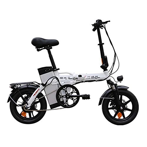 Elektrofahrräder : WXX 14 Zoll-Aluminiumlegierung Folding Elektro-Fahrrad Doppelscheibenbremse Stoßdämpfung Kleine Reise Elektroauto geeignet für Camping, Weiß