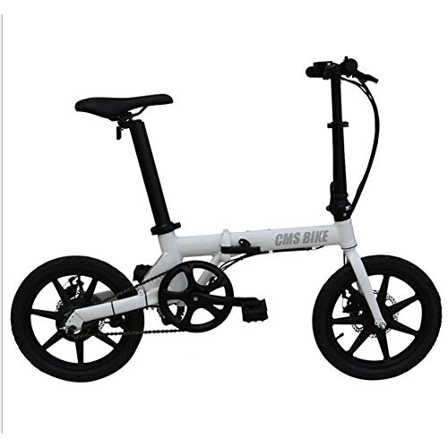 Elektrofahrräder : WXX 16 Zoll Intelligent Folding Elektro-Fahrrad 3 Typesmodes 5 Gänge Assist Doppelscheibenbremse Erwachsene Männer Und Frauen Tragbare Aluminiumlegierung Für Elektrofahrzeuge, Weiß