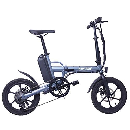 Elektrofahrräder : WXX 16 Zoll Variable Geschwindigkeit Klappbares Elektrofahrrad Aluminiumlegierung Doppelscheibenbremse Elektrofahrrad LED Highlight Licht Outdoor-Sportfahrrad, Grau