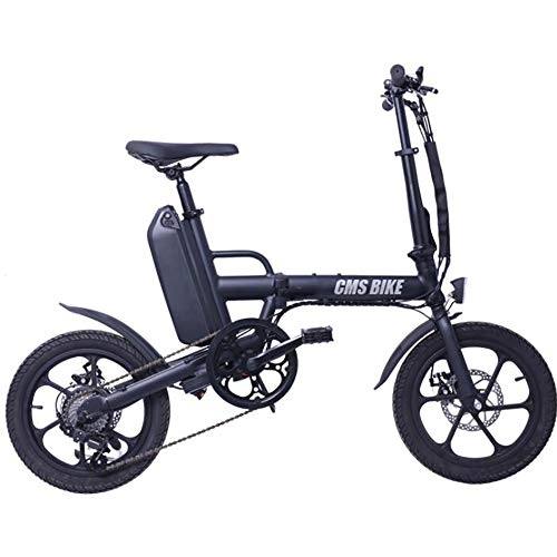Elektrofahrräder : WXX 16 Zoll Variable Geschwindigkeit Klappbares Elektrofahrrad Aluminiumlegierung Doppelscheibenbremse Elektrofahrrad LED Highlight Licht Outdoor-Sportfahrrad, Schwarz