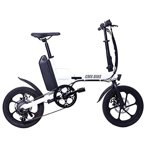Elektrofahrräder : WXX 16 Zoll Variable Geschwindigkeit Klappbares Elektrofahrrad Aluminiumlegierung Doppelscheibenbremse Elektrofahrrad LED Highlight Licht Outdoor-Sportfahrrad, Weiß