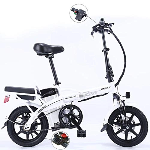 Elektrofahrräder : WYD Elektrisches Mountainbike 14 Zoll Faltbares E-Bike Abnehmbare Lithium Batterie Doppelscheibenbremsen Fahrrad 250W 48V E-Bike mit Höchstgeschwindigkeit 25km / h, White