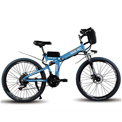 Elektrofahrräder : WYFDM Mountain-Zoll-Fahrrad mit Einer Höchstgeschwindigkeit von 60 km / h, 35 km / h, elektrisches Fahrrad, zusammenklappbar, 500-W-Motor, Doppelstoßdämpfer, Ebike, Blue, 24