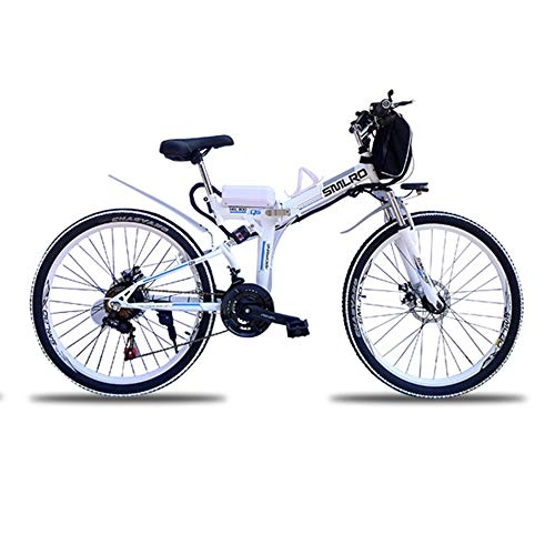 Elektrofahrräder : WYFDM Mountain-Zoll-Fahrrad mit Einer Höchstgeschwindigkeit von 60 km / h, 35 km / h, elektrisches Fahrrad, zusammenklappbar, 500-W-Motor, Doppelstoßdämpfer, Ebike, White, 26