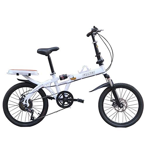 Elektrofahrräder : WYX 16 / 20Inch 7Speed ​​Faltbare Ultraleichter Bike Kinder Variable Speed ​​Dual-Brems Folding Fahrrad Für Studenten, Weiß, 20in