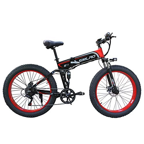 Elektrofahrräder : XHJZ Verbesserte Electric Mountain Bike 350W 26-Zoll-Fat Tire E-Bike 7 Beschleunigt Beach Cruiser Sport Mountainbikes Fullys, Lithium-Batterie, Rot