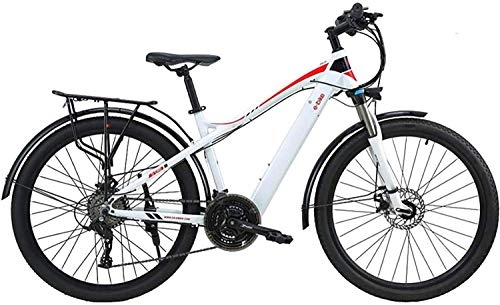 Elektrofahrräder : XINHUI Elektrische Schnee Fahrrad, Mountainbike 21-Gang-E-Fahrrad 27, 5 Zoll stilvolles Aluminiumlegierung Licht Hybrid-Bike, Weiß