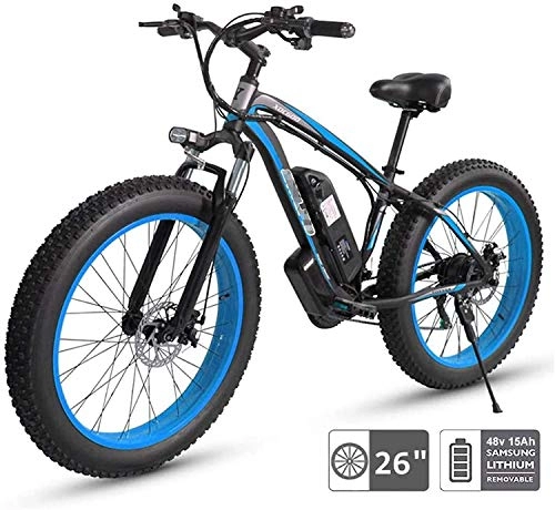 Elektrofahrräder : XINHUI Elektrische Schneebinden, 48V Elektrofahrräder, elektrische Mountainbikes, 26-Zoll-Fettreifen Elektrische Fahrräder, Herrensport-Mountainbikes, Blau