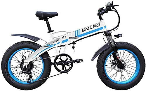 Elektrofahrräder : XXCY S9 Faltbares Elektrofahrrad 20 Zoll 500 W 48 V 10 Ah Abnehmbare Batterie City Commuter Bike Elektrisches Mountain Snow Travel Bike (Blau)