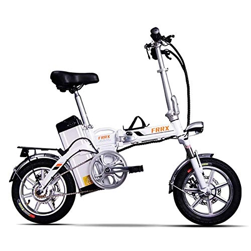 Elektrofahrräder : Y&XF Unisex Mini E-Bikes 14"Fashion Smart Elektrofahrzeug 48V 16Ah Hybrid Scooter Electric Faltbare & Tragbare Elektro-Fahrrad mit Scheibenbremsen, White, 48V