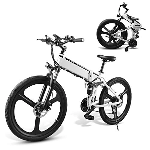 Elektrofahrräder : Ydshyth Elektrofahrrad Mountainbike Klapprad, 26" 35 Km / H Elektrische Mopedfahrräder Für Erwachsene 350W Motor Bürstenloses Fahrrad Lastkapazität 150Kg, Weiß
