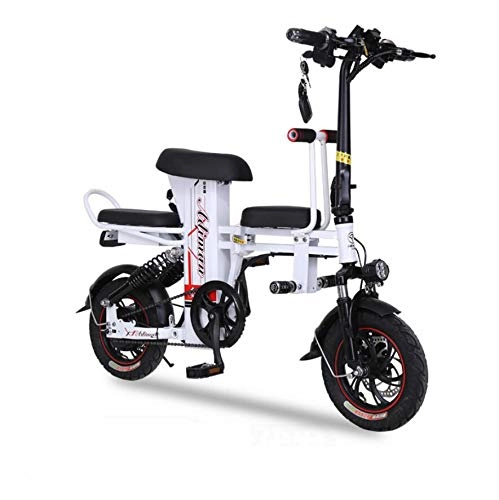 Elektrofahrräder : YDXH Elektrische Fahrrad-Lithium-Batterie-Reise-faltende Auto-Doppelbatterie-Miniroller 12 Zoll 350W 250Kg tragende DREI-Sitzer-Autofahrt zusammen, Wei, 48V20A / 80KM