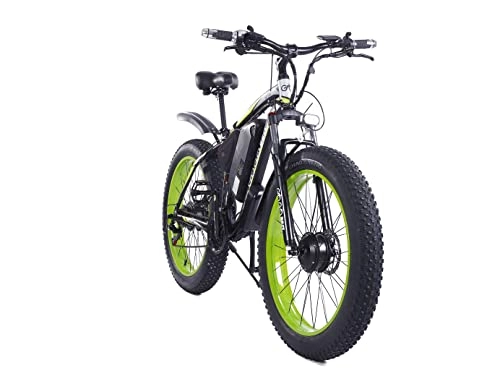 Elektrofahrräder : yeacher GF700 E-Bike Dual-Drive-Elektrofahrrad, 48V17.5AH 500W * 2 Motorleistung, 26-Zoll-Räder, Geschwindigkeit bis zu 50 km / h, Steigung 45 °, Schwarz und Grün
