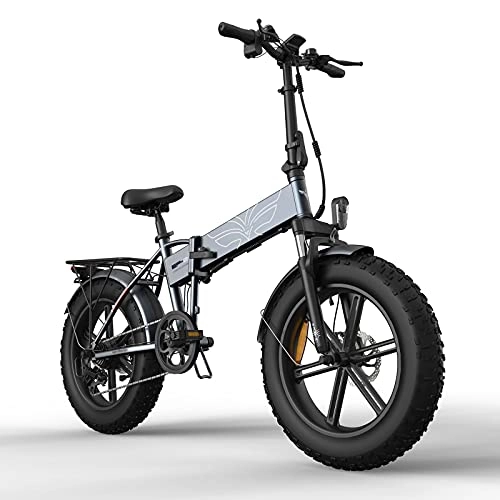 Elektrofahrräder : YIZHIYA Elektrofahrrad, 20 x 4, 0 All Terrain Fat Reifen, Erwachsene faltendes elektrisches Mountainbike, 7-Gang 750W Motor E-Bike, 48V 12.8Ah abnehmbare Lithium-Batterie Schnee Ebike, Grau