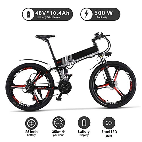 Elektrofahrräder : Ylight 26" Faltbares Elektrofahrrad 48V E-Bike 10.4Ah Lithium Batterie 500W Elektrofettreifen Fahrrad, DREI Messerrder