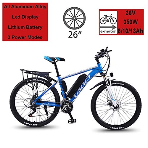 Elektrofahrräder : Ylight E-Bike, Elektrofahrrder, 250W 26" All Terrain Bikes, 36V 10Ah Abnehmbar Litium-Ionen-Batterie Mountainbike Fr Mnner Und Frauen, Blau, 8Ah 50Km