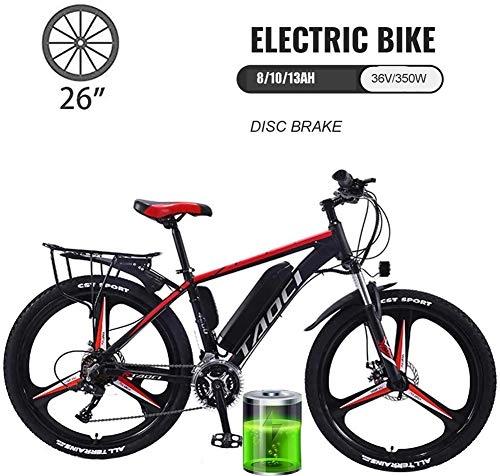 Elektrofahrräder : YMhome 26" Electric City Ebike Fahrrad Mountainbike 21-Gang-Herrenrad Doppelscheibenbremse Carbon Steel Fully Fahrrad, Abnehmbare Lithium-Batterie, Rot, 8AH