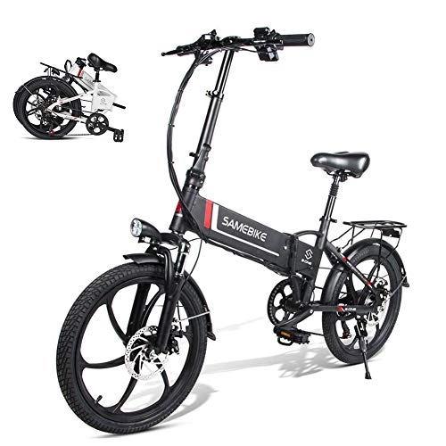 Elektrofahrräder : YRXWAN 7-Gang-Moped 48V 350W zusammenklappbares Elektrofahrrad 20-Zoll-Reifen-E-Bike 80 km Laufleistung Elektrofahrrad, Schwarz, 350w