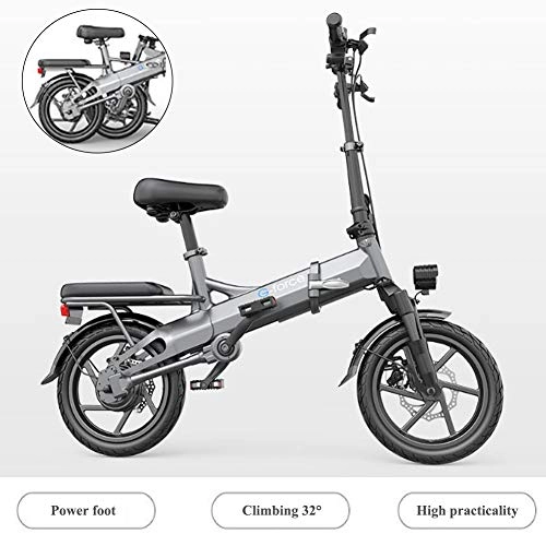 Elektrofahrräder : YXYBABA Elektrofahrrad, zusammenklappbar, bis 25 km / h mit Motor 400 W, 14 Zoll Rad, Elektrofahrrad für Erwachsene und Reisen Grau