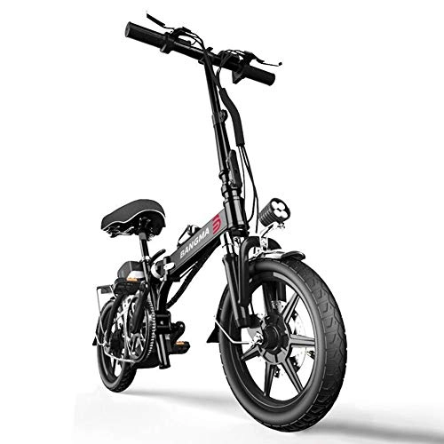 Elektrofahrräder : ZBB Elektro-Fahrräder Leichtes, tragbares Aluminium-Faltmaterial für Erwachsene mit 48-V-Lithium-Ionen-Akku 14-Zoll-Räder Fahrräder mit LED-Frontleuchte für Erwachsene, 100to150KM