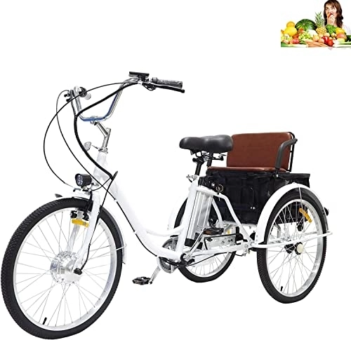 Elektrofahrräder : ZHANGXIAOYU 24-Zoll-Elektro-Dreirad für Erwachsene, Lithiumbatterie, 3-Rad-Hybrid-Dreirad ältere Menschen, mit Sitz + Einkaufswagenkorb, Eltern, bequemes Fahrrad (24 Zoll, weiß)