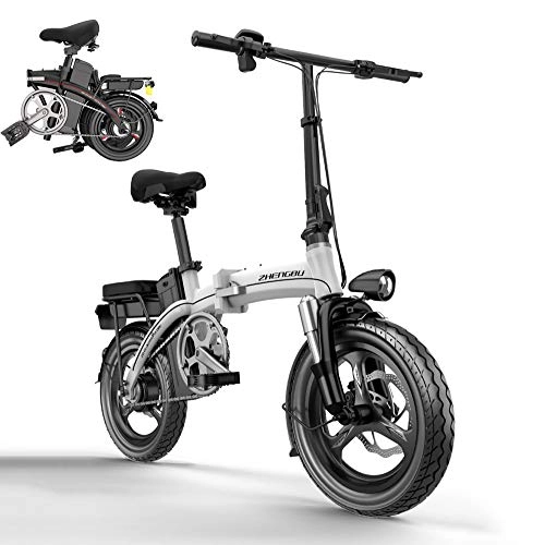 Elektrofahrräder : ZHAOSHOP Faltbares E-Bike Faltrad 14 Zoll Elektrofahrrad 250W Stabile bürstenlosem Motor mit Lithium-Akku (400W, 48V, 8Ah), White