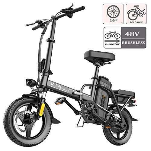 Elektrofahrräder : ZJGZDCP 14 Zoll Adult elektrisches Fahrrad 46V 350W Motor faltbares Fahrrad E-Bikes Handy-Lithium-Batterie-Scheibenbremse mit LED-Anzeige - Endurance 60km (Color : Black, Size : Endurance 60km)