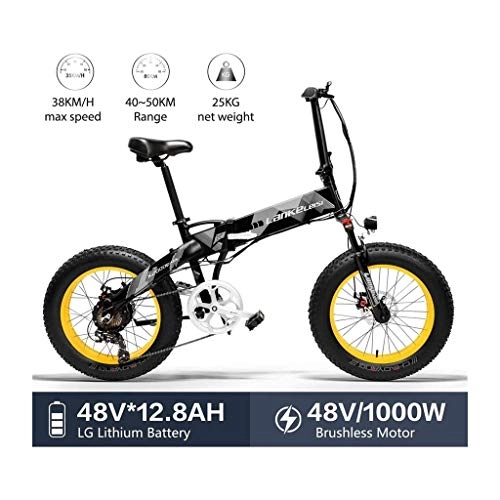 Elektrofahrräder : ZJGZDCP 20-Zoll-Fat Tire Electric Bike Folding E-Fahrrad 48V 12.8ah 1000W Motor 7 Geschwindigkeits-Schnee-Fahrrad-Aluminium Rahmen 5 PAS Mountain Bikes (Color : Yellow)