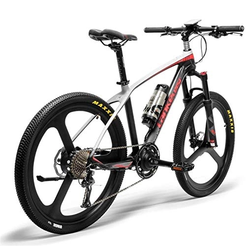 Elektrofahrräder : ZJGZDCP 26 '' E-Bike Carbon Fiber-Rahmen 300W Mountain Bikes Drehmoment-Sensor-System Öl und Gas Abschließbare Federgabel Stadt Erwachsener Fahrrad E-Fahrrad (Color : Black Red)