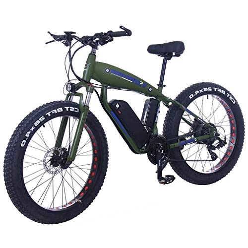 Elektrofahrräder : ZJGZDCP 26-Zoll-Fat Tire elektrisches Fahrrad 48V 400W Schnee Elektro-Fahrrad 27 Geschwindigkeit Bergelektrorad Lithium-Batterie Scheibenbremse (Color : 10Ah, Size : Dark Green)