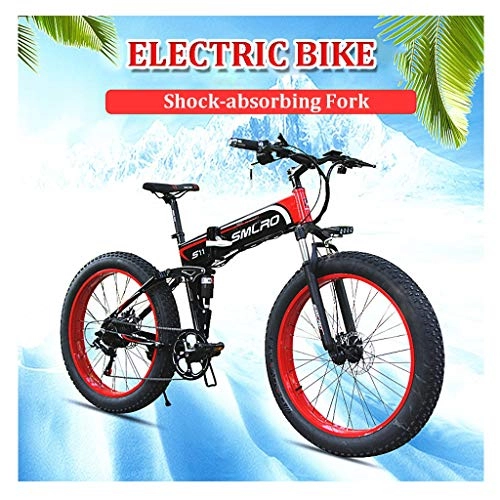 Elektrofahrräder : ZJGZDCP 26inch Elektro Schnee Bikes Adult Faltbare 4.0 Fat Tire Berg E-Bike mit LCD-Bildschirm und 48V 14Ah Herausnehmbare Batterie for Außen Traving Radfahren (Color : RED, Size : 48V-10Ah)