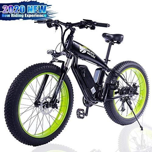 Elektrofahrräder : ZJGZDCP 350W Elektro-Schnee-Fahrrad-15AH / 48V-Lithium-Batterie 27 Beschleunigt Fat Tire Elektro-Fahrraderwachsene Mens E-Bike 26x4.0 Zoll Sports Mountainbike (Color : Green, Size : 48V-10Ah)