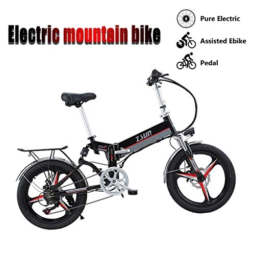 Elektrofahrräder : ZJGZDCP Adult Electric Bike Electric Mountain Bike 350W Motor Ebike Faltbare Ebike Mit Abnehmbarer 12 Ah Batterie 48V Abnehmbare Lithium-Batterie (wei) (Color : Black)