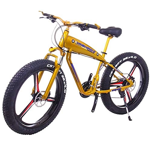Elektrofahrräder : ZJGZDCP Electric Mountain Bike 26inch Fat Tire E-Bike 21 / 2427 Beschleunigt Beach Cruiser Sport MTB Fahrrder Schnee-Fahrrad-Lithium-Batterie-Scheibenbremsen (Color : 10Ah, Size : Gold)