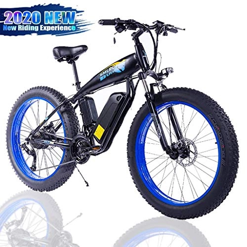Elektrofahrräder : ZJGZDCP Fat Tire Elektro-Fahrrad Snowmobile Mountainbike 48V 350W 27 Geschwindigkeit Lithium-Batterie-LED-Licht-Aluminiumkörper vorne und hinten Scheibenbremsen (Color : Blue, Size : 48V-15Ah)