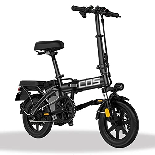 Elektrofahrräder : Zusammenklappbare Elektrofahrräder, Pendler-Elektrofahrräder für Erwachsene mit Vollfederung, 14 Zoll E-Bike mit Energierückgewinnung, Elektroschloss (Color : Black, Size : 14.4ah)