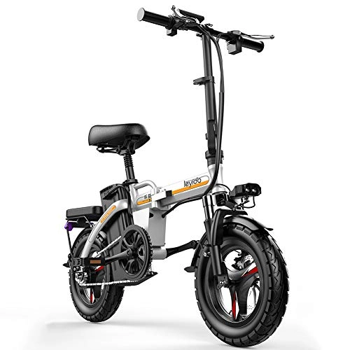 Elektrofahrräder : Zusammenklappbare Tragbare Elektrische Fahrrad Erwachsenen Hybrid Bike 48 V Abnehmbare Lithium-Ionen-Batterie 400 Watt Motor 14 Zoll Rennrad Motorrad Roller Mit Scheibenbremsen, White-120to260KM