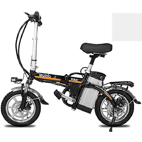 Elektrofahrräder : Zusammenklappbare tragbare elektrische Fahrrad Erwachsenen Hybrid Bike 48V abnehmbare Lithium-Ionen-Batterie 400W Motor 14 Zoll Rennrad Motorrad Roller mit Scheibenbremsen Federgabel, Schwarz110to220KM