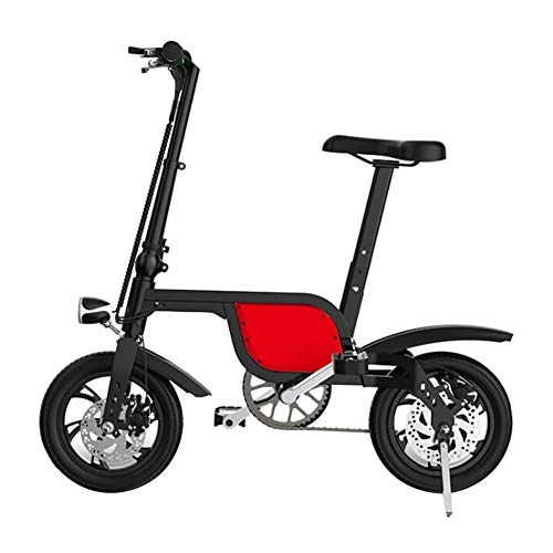 Elektrofahrräder : Zusammenklappbares elektrisches Fahrrad, Tragbarer Fahrrad 36V 6.0AH Lithiumbatterie 12 Zoll Rdern und 250W Hub Motor Elektroroller aus kohlenstoffhaltigem Stahl, Rot