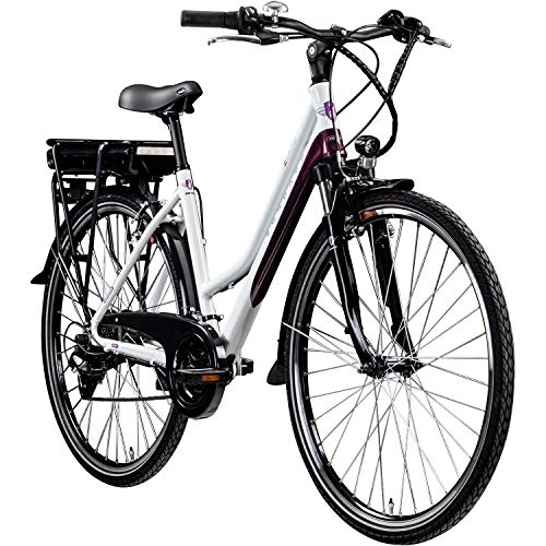 Elektrofahrräder : ZÜNDAPP E Bike 700c Trekkingrad Damen Pedelec Z802 Elektrofahrrad 21 Gänge 28 Zoll Rad (weiß / lila, 48 cm)