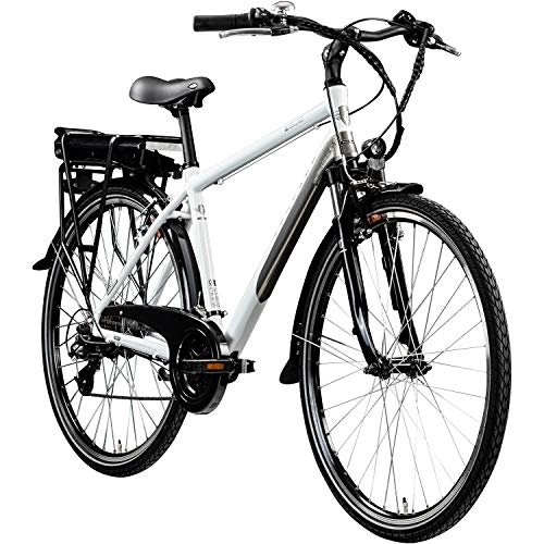 Elektrofahrräder : ZÜNDAPP Z802 E Bike Herren Trekking 155-185 cm Fahrrad 21 Gänge, bis 115 km, 28 Zoll Elektrofahrrad mit Beleuchtung und LED Display, Ebike Trekkingrad (weiß / grau, 48 cm)